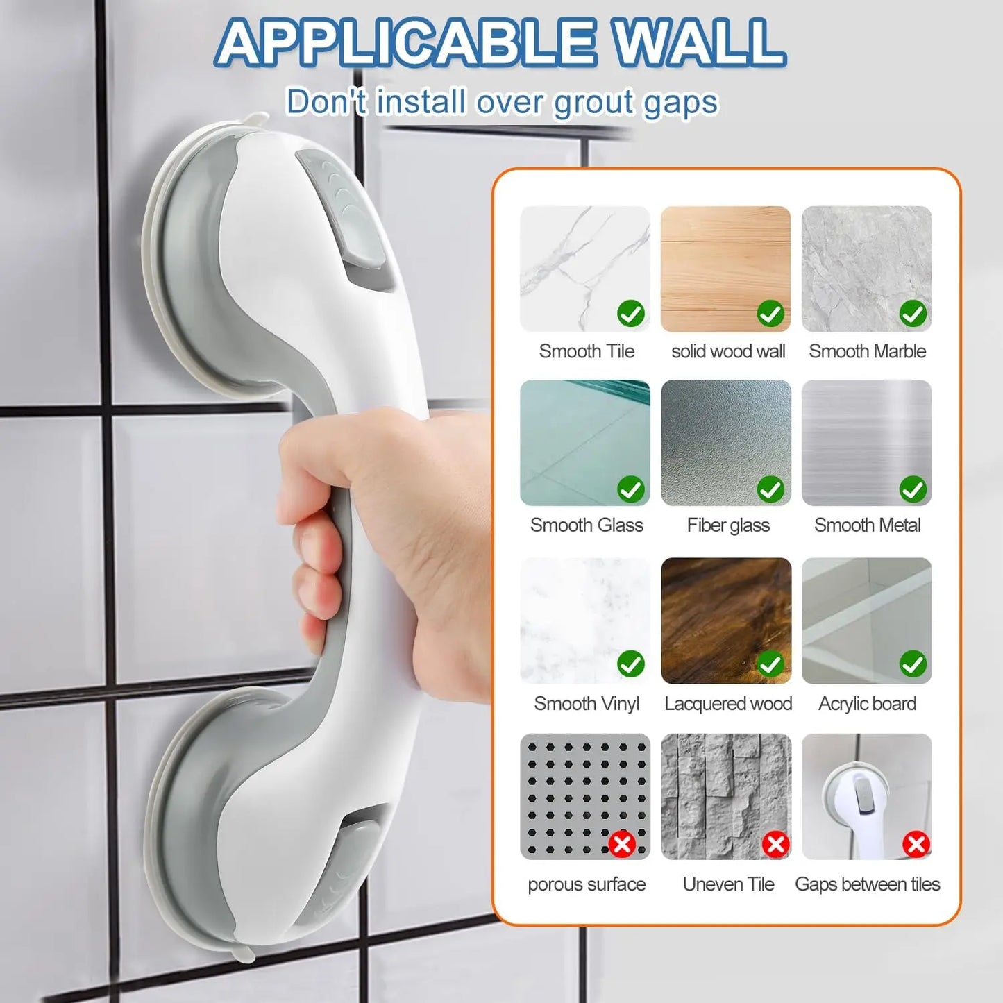 Shower Grab Bar | Suction Cup Grip | Plastic | One Size