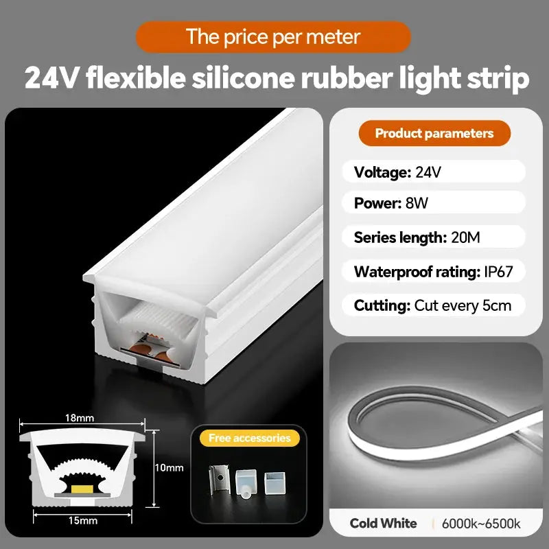24VLED Silicone Light Strip Sleeve Outdoor Waterproof Linear Light Open Hidden Embedded Flexible Bendable Shaped Light Strip from PriceLows™