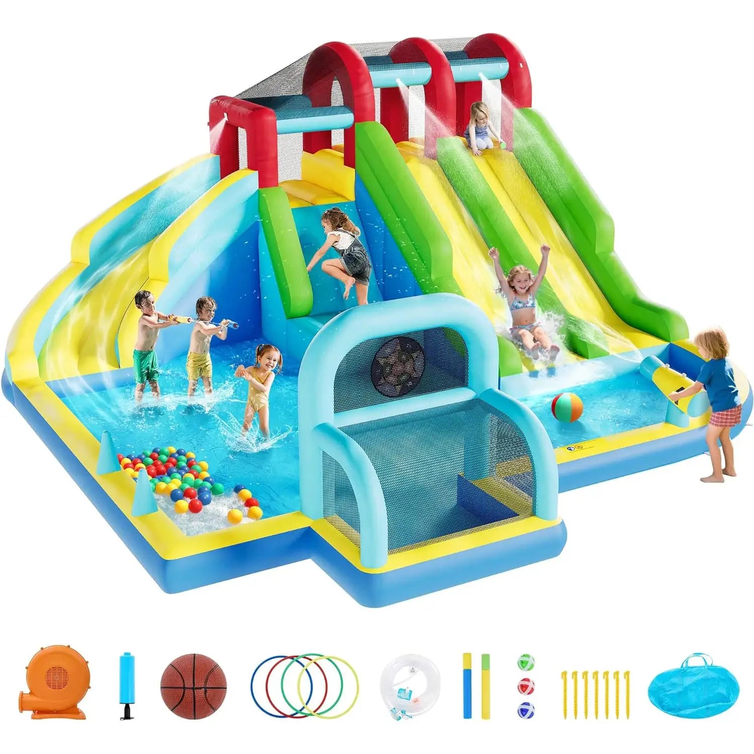 Inflatable Bounce House Oxford Fabric Bouncy Castle with Blower for Kids Indoor Outdoor Toys Play Center Backyard Party Fun from PriceLows™