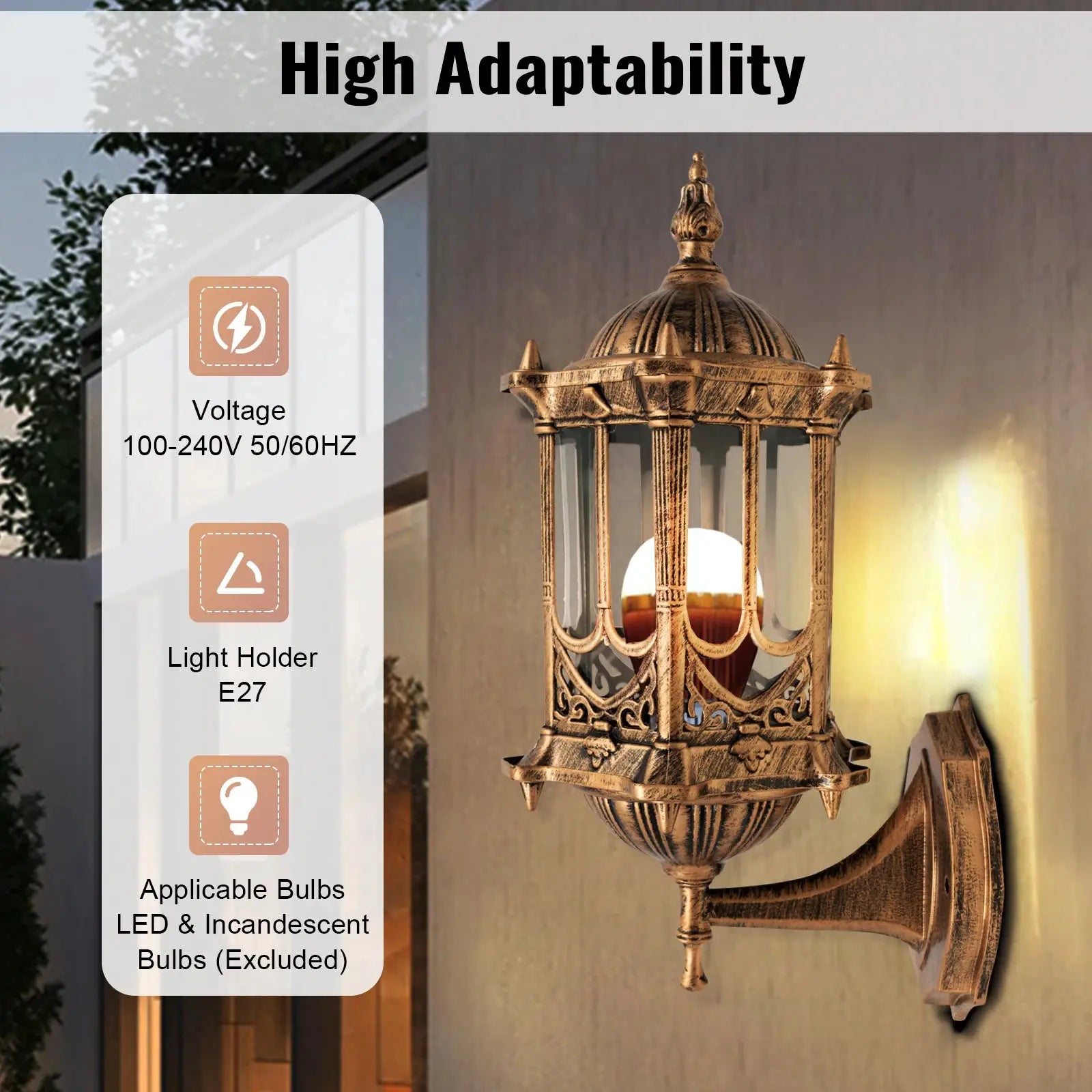 Outdoor Wall Light Fixtures Brass Exterior Wall Lantern Waterproof Sconce Porch Garden Lights E27 Wall Mount for Entryways Yards from PriceLows™