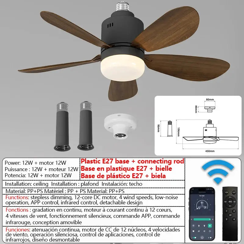 Ceiling Fan | E27 Base Remote 4 Speeds | Bulb Included | 52.5cm Diameter