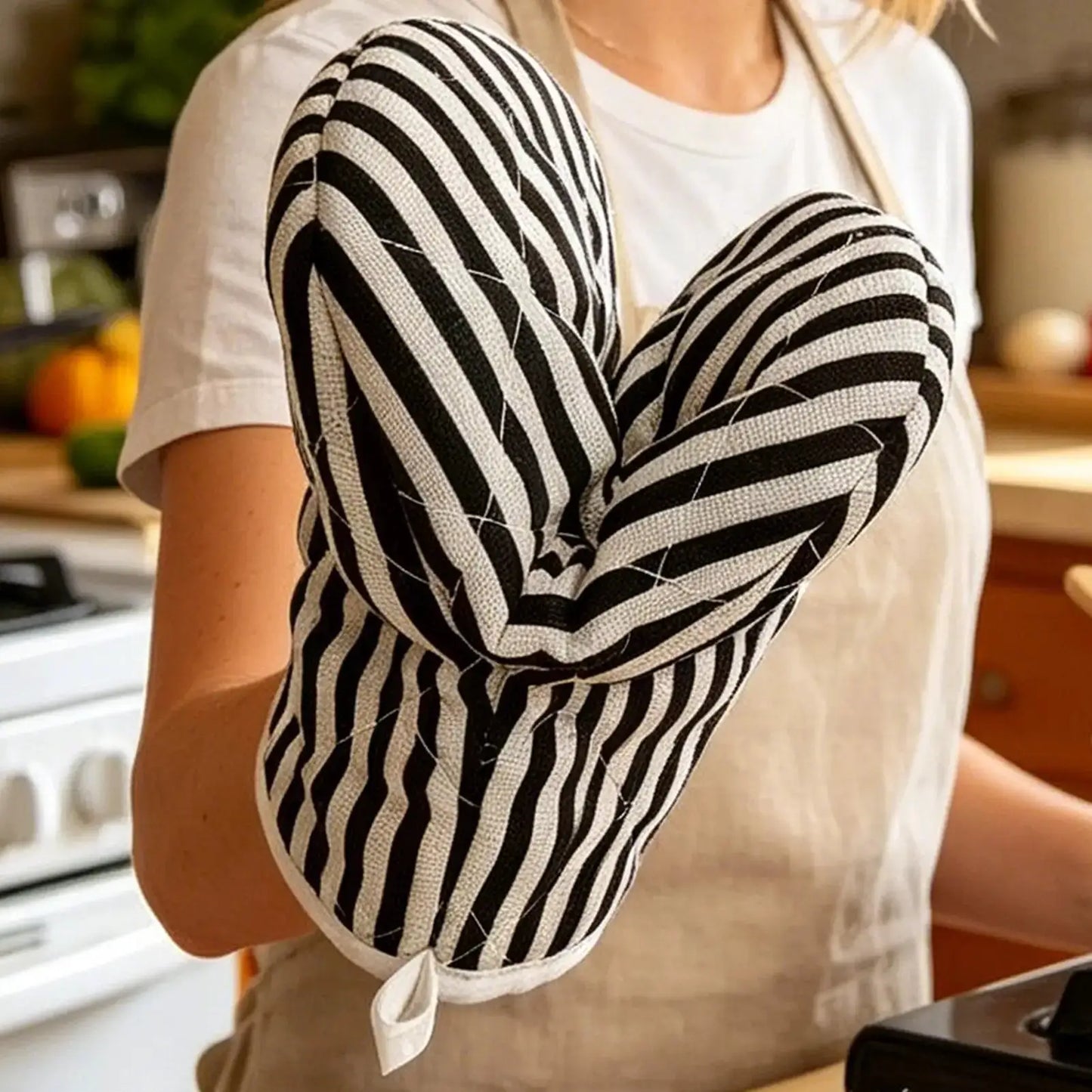 Oven Mitts | Heat Resistant | Striped Cotton-Polyester