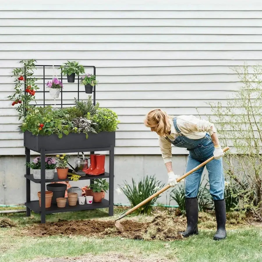 Raised Garden Bed with Trellis, Elevated Planter Box with Legs for Outdoor Patio, Iron Standing Garden Box for Vegetables, Herbs from PriceLows™