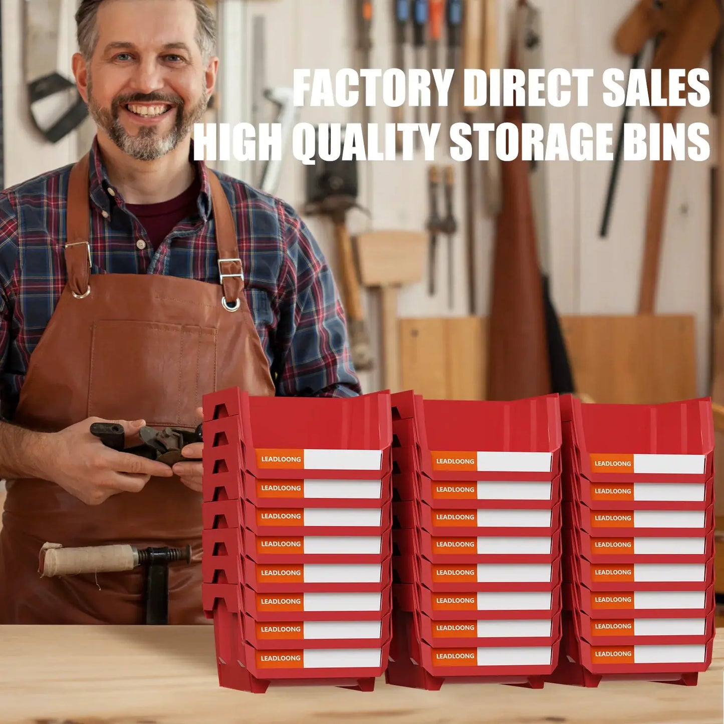 6/24 Pcs Red Stackable Plastic Parts Bins - 5"x4"x3" Garage Tool Storage Containers - Heavy-Duty Organizer Bins for Workshop from PriceLows™