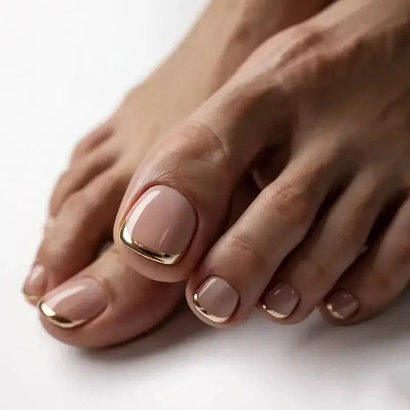 Press On Toe Nails | French Tip | Rhinestone Heart | 24 Piece Set