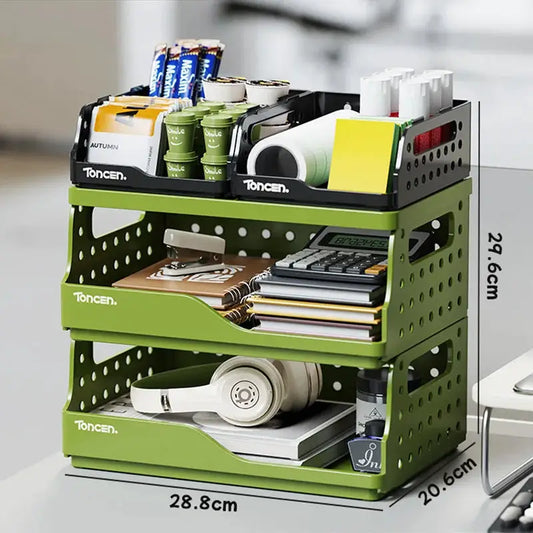 Stylish & Sturdy 3-Tier Desk Organizer with 2 Large + 2 Small Compartments – Stackable Office Storage Box from PriceLows™