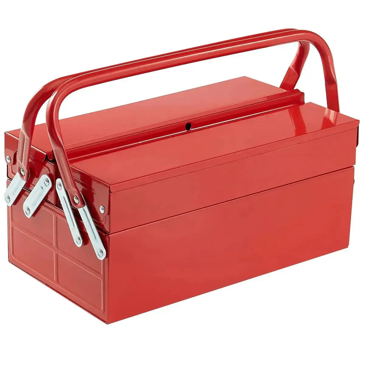 SucceBuy Metal Tool Box 2-Tier 3-Tray Portable Folding Tool Chest Organizer with Handle & Lock Toolbox for Factory Repair Shop from PriceLows™