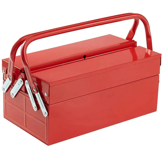 SucceBuy Metal Tool Box 2-Tier 3-Tray Portable Folding Tool Chest Organizer with Handle & Lock Toolbox for Factory Repair Shop from PriceLows™