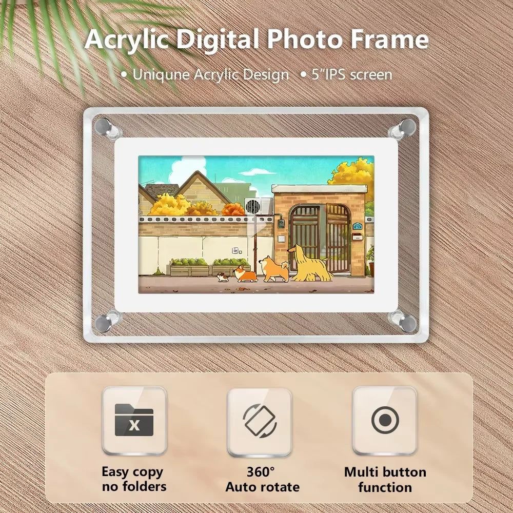 Digital Photo Frame | 5 Inch IPS Display | 4GB Built In Memory | White