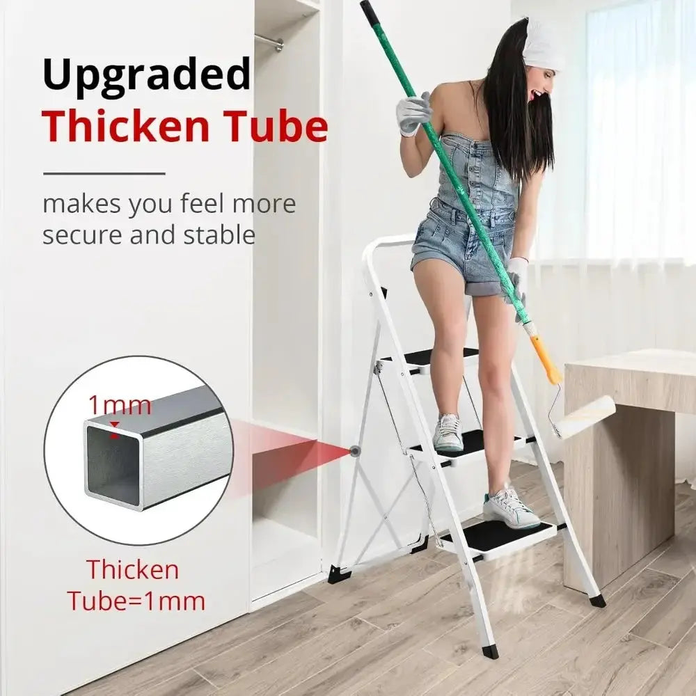 Folding Step Stool with Anti-Slip Pedal 330 lbs Capacity for Kitchen Home White Alloy Steel from PriceLows™