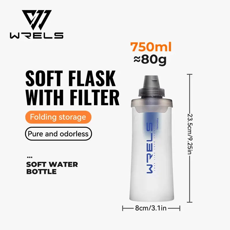 WRELS Soft Water Bottle with Filter Ultralight Collapsible Water Filter Bottle Hydrapak Soft Flask for Hiking Camping Backpack from PriceLows™