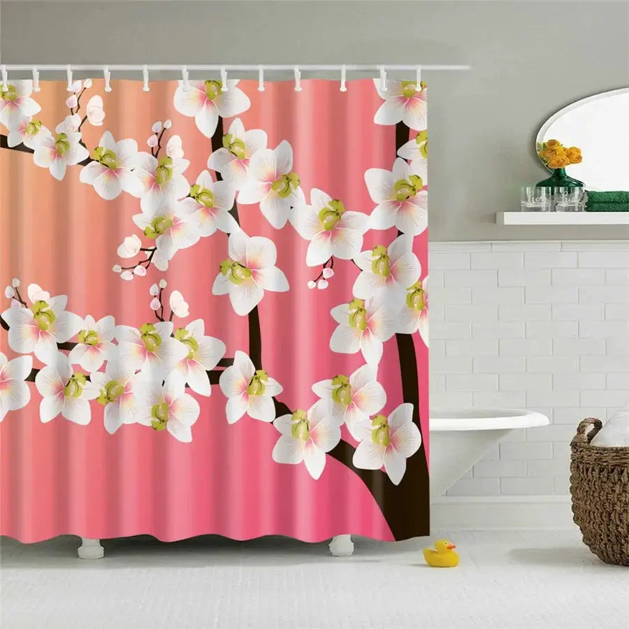 3D Flower Plum Blossom Lotus Lavender Rose Shower Curtains Bathroom Curtain Frabic Waterproof Polyester Bath Curtain with Hooks from PriceLows™