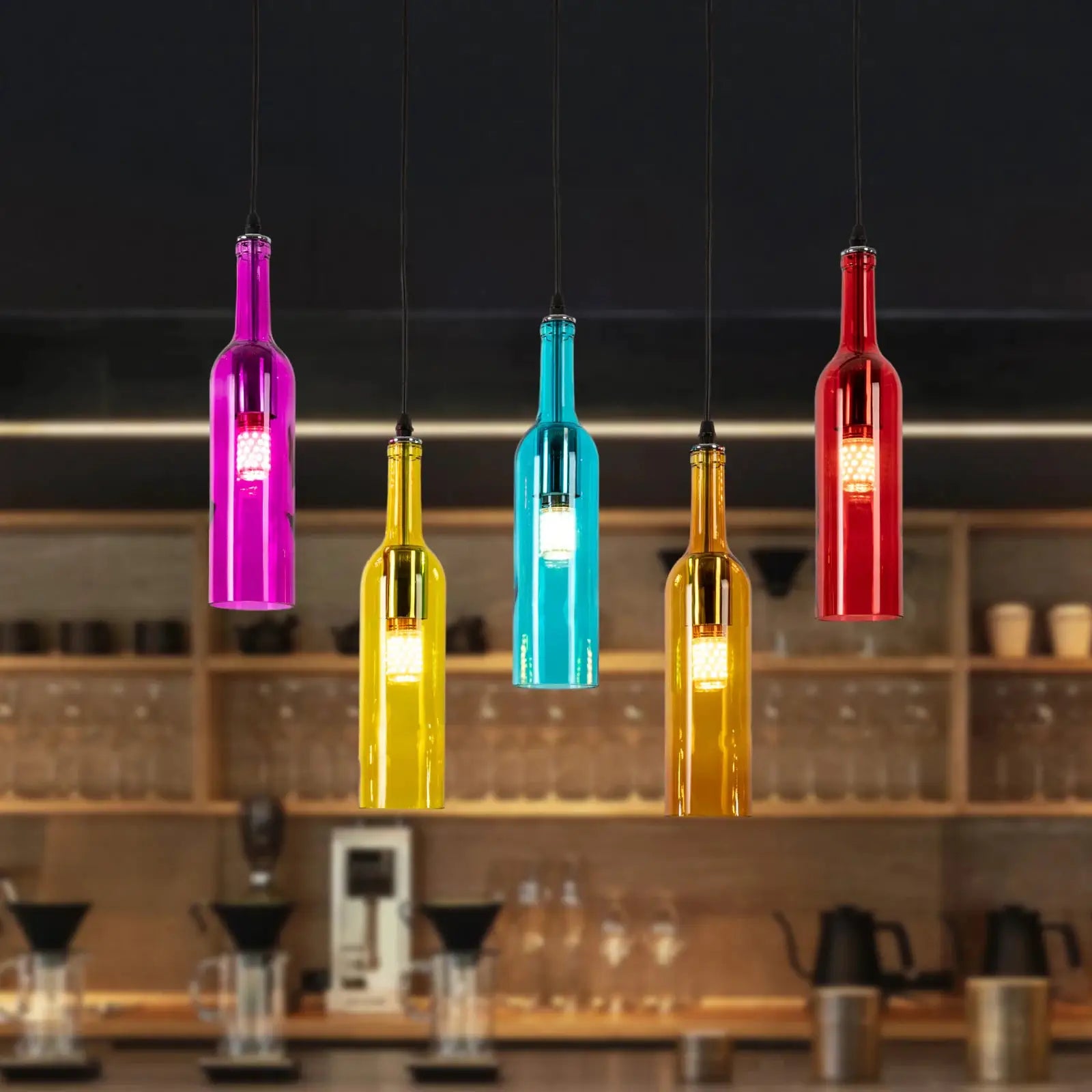 5-Light Wine Bottle Chandelier Retro Adjustable Hanging Chain Lighting for Living Room Bedroom Bar Cafe Restaurant Hotel Decor from PriceLows™