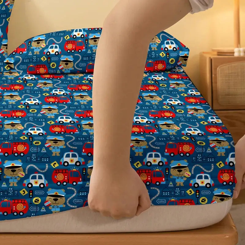 1Pc First Aid Car Pattern Brushed Fitted Sheet,Bedroom Cartoon Anime Printed Bedspread,Bedding(Not Include Pillowcase) from PriceLows™