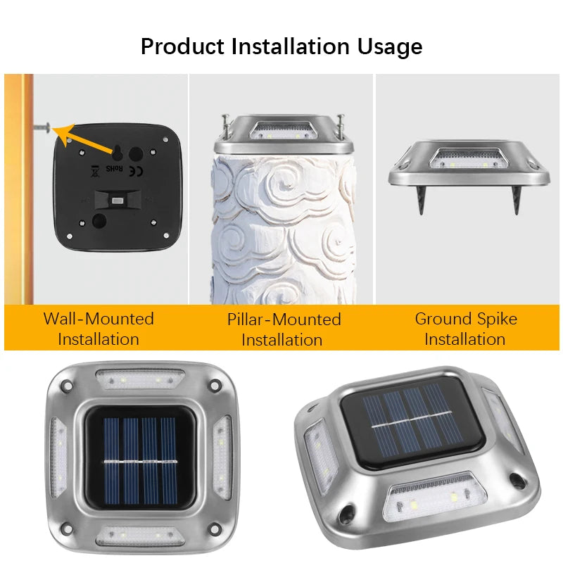 4PCS Solar Dock Lights 8LEDs Deck Driveway Light Outdoor Waterproof Wireless for Path Warning Garden Walkway Sidewalk Steps Deco from PriceLows™