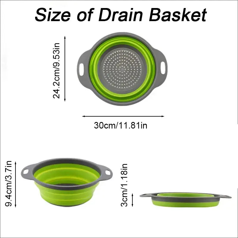 Green Single-Piece Collapsible Silicone Strainer - Multi-Purpose Colander for Pasta Fruits Vegetables Kitchen Travel from PriceLows™