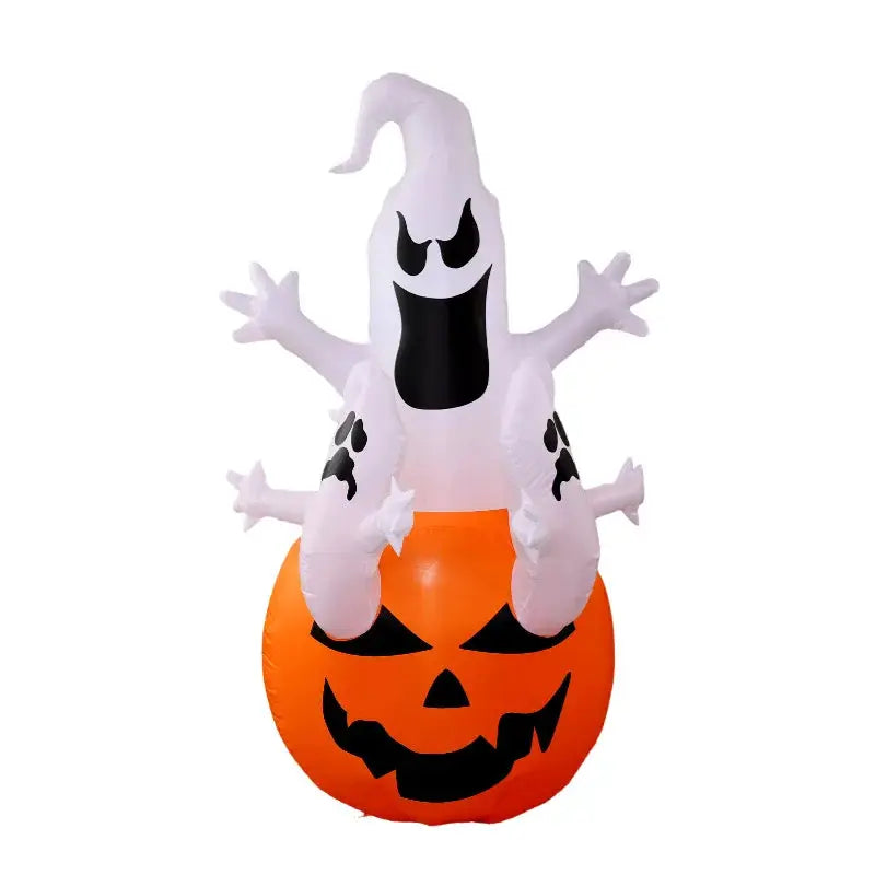 Ghost On Pumpkin Inflatable | 4 Ft Yard Decoration | Weather Resistant Fabric