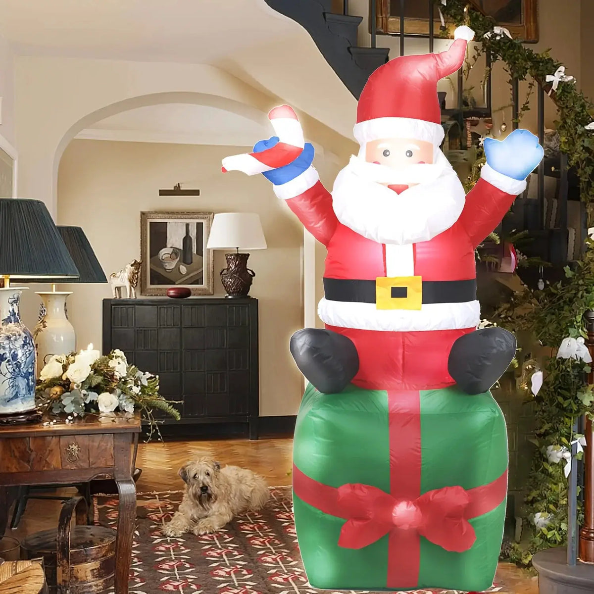 Christmas Inflatable Santa | 6.1 Ft Led Light | Ground Stakes | Garden