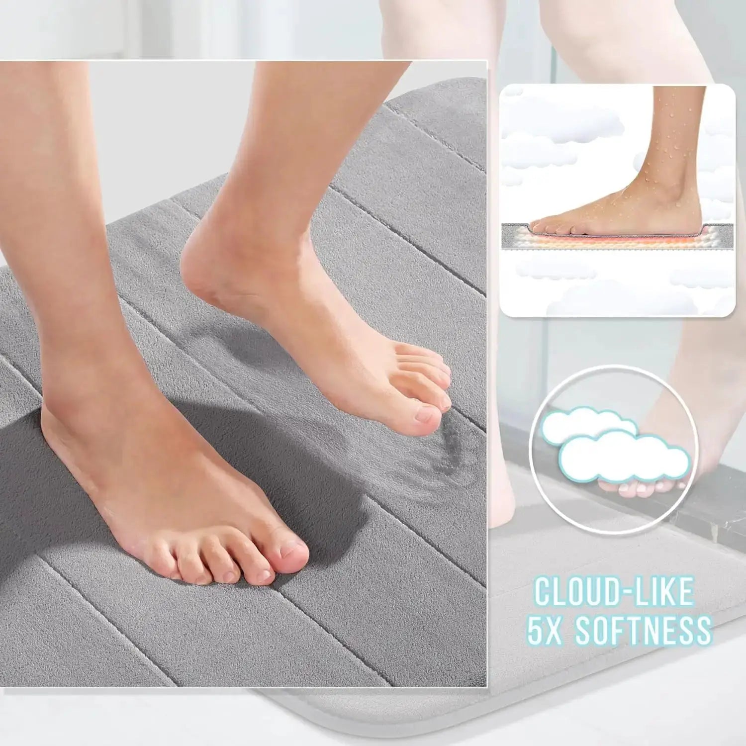 Memory Foam Bath Mat Set 3 Pieces - Super Soft Absorbent Quick Dry Non Slip Bathroom Rug for Tub Shower Vanity Toilet Base Gray from PriceLows™