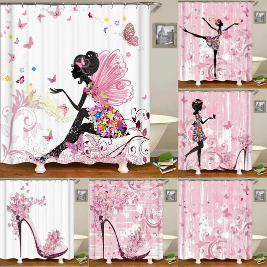 Pink Flower Butterfly Girls Shower Curtains Bathroom Curtain Fabric Waterprood Polyester For Bath Decor Bath Curtain With Hooks from PriceLows™