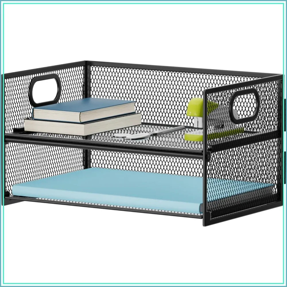 Mesh Paper Organizer Tray | 2 Tier | Letter Size | Black