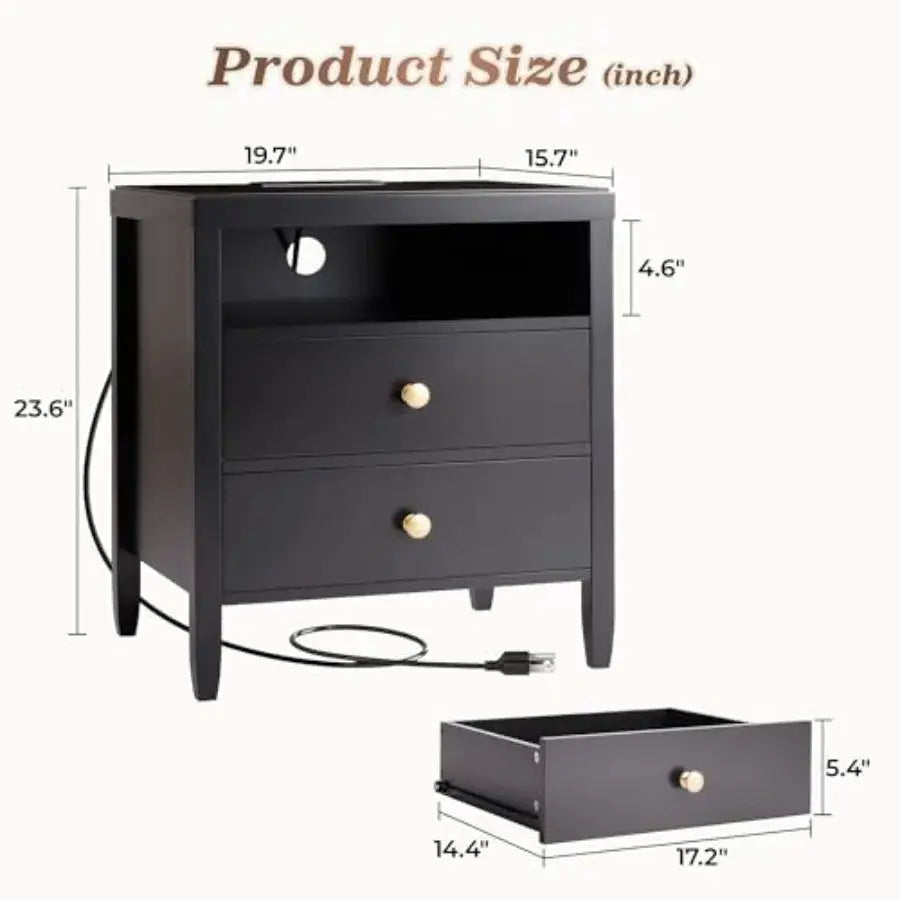 Nightstand Set of 2, Night Stand with Charger Station, Bedside Table with 2 Drawers, Bed Side Tables for Bedroom, Modern Nights from PriceLows™