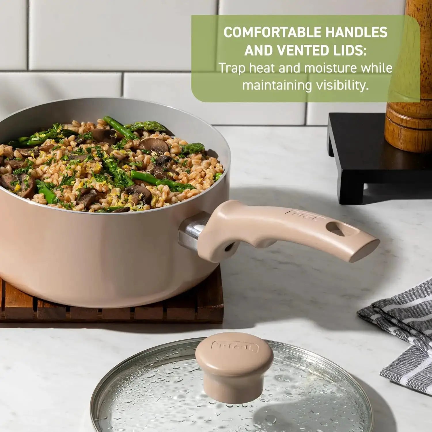 20-Piece Ceramic Nonstick Cookware Set, Pots and Pans with Stockpot, Griddle, Frypans, Utensils, Moon Grey from PriceLows™