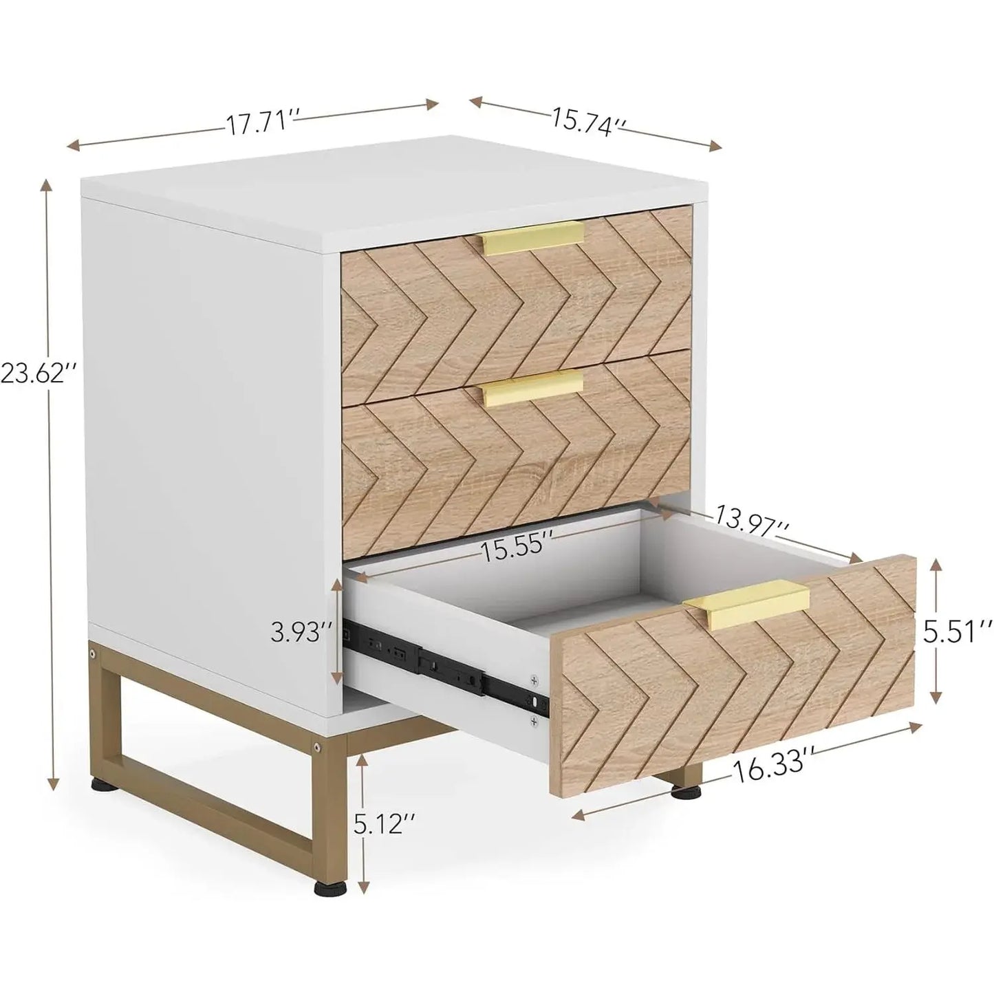 3 Drawers Nightstand, Modern Bedside Table with Unique Chevron Design, White End Side Table Night Stands for Bedroom from PriceLows™