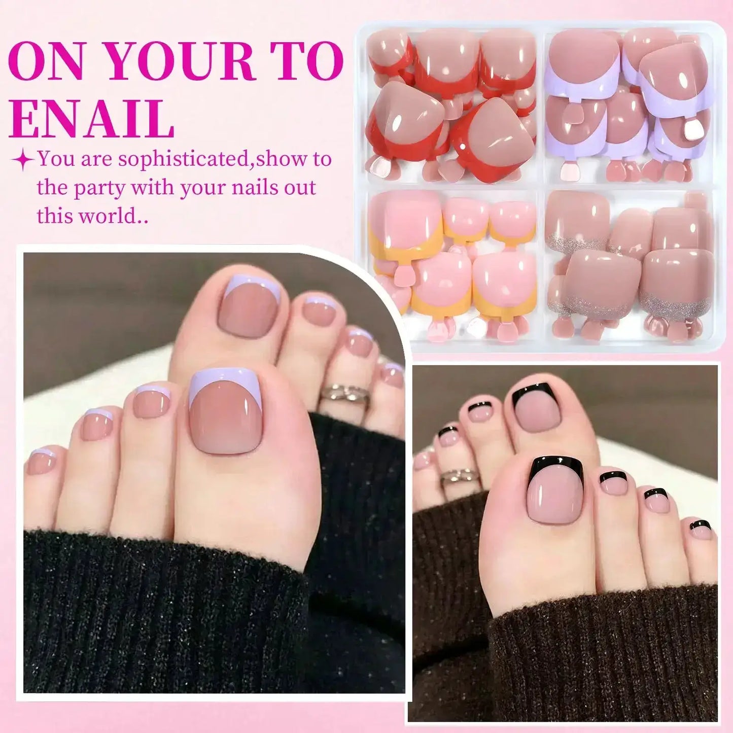 96pcs/Box French/Cat Eye Toe Nail Stickers Y2K Square Nail Tips Toe Press On Nails Pre-Designed Soft Gel Thickened Fake Toenails from PriceLows™