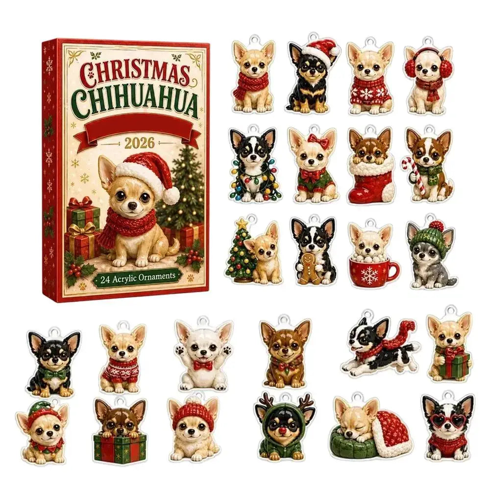 Chihuahua Advent Calendars | 24 Day Countdown | Flat Acrylic | Ornament Set