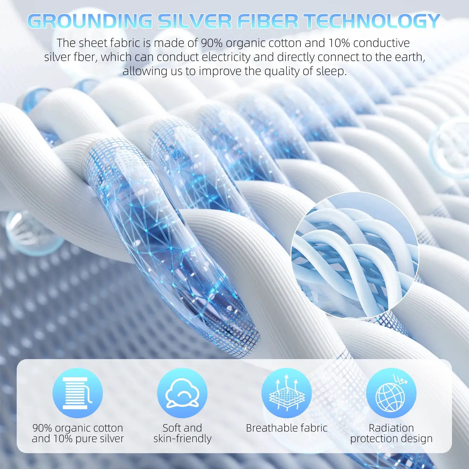 HLLBLL Grounding Sheet, 90% Organic Cotton+10% Pure Silver Organic Fitted Grounded Sheet for Improved Sleep from PriceLows™
