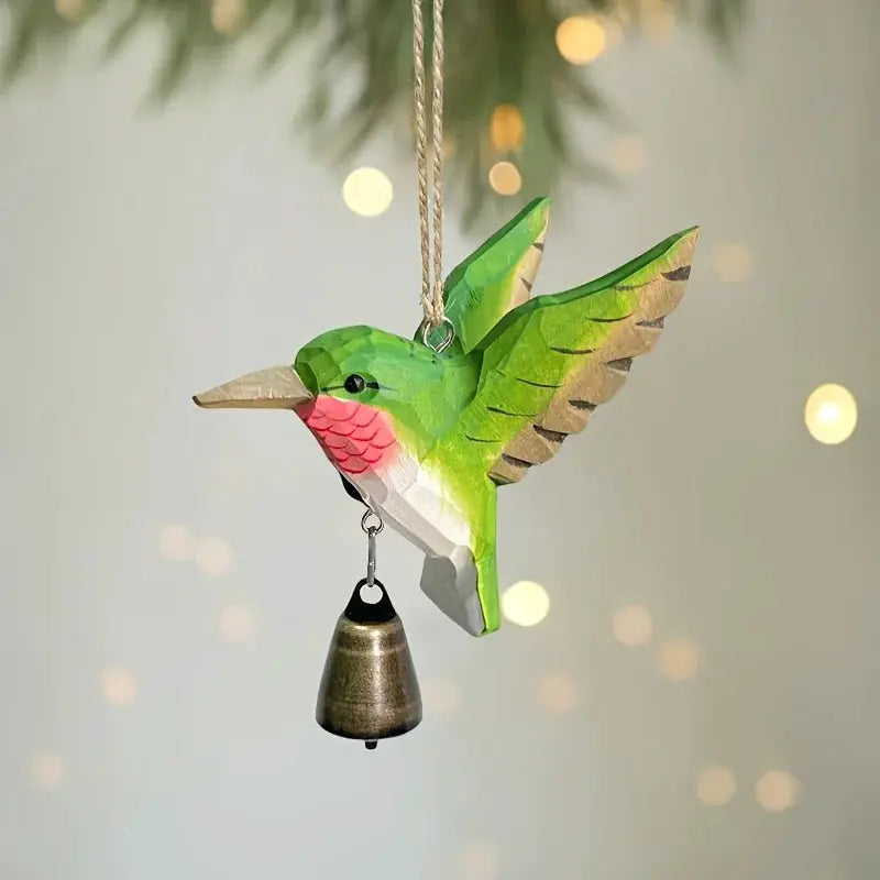 1pc Hand-Carved Solid Wood Hummingbird Wind Chime Pendant -Wood Grain Flying Bird Sculpture with Soothing Sound Rustic Farmhouse from PriceLows™