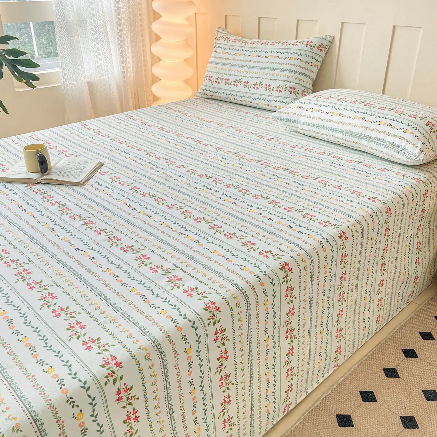 100% Cotton Coarse Weave Flat Sheet, Floral Striped Print Bed Sheet, Breathable Durable All Season Bedding for Kids & Adults from PriceLows™