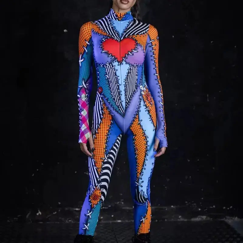 Zawaland Halloween Catsuit Jumpsuit Female Children Carnival Party Splice Print Cosplay Costume Zentai Women Clothing Bodysuit from PriceLows™