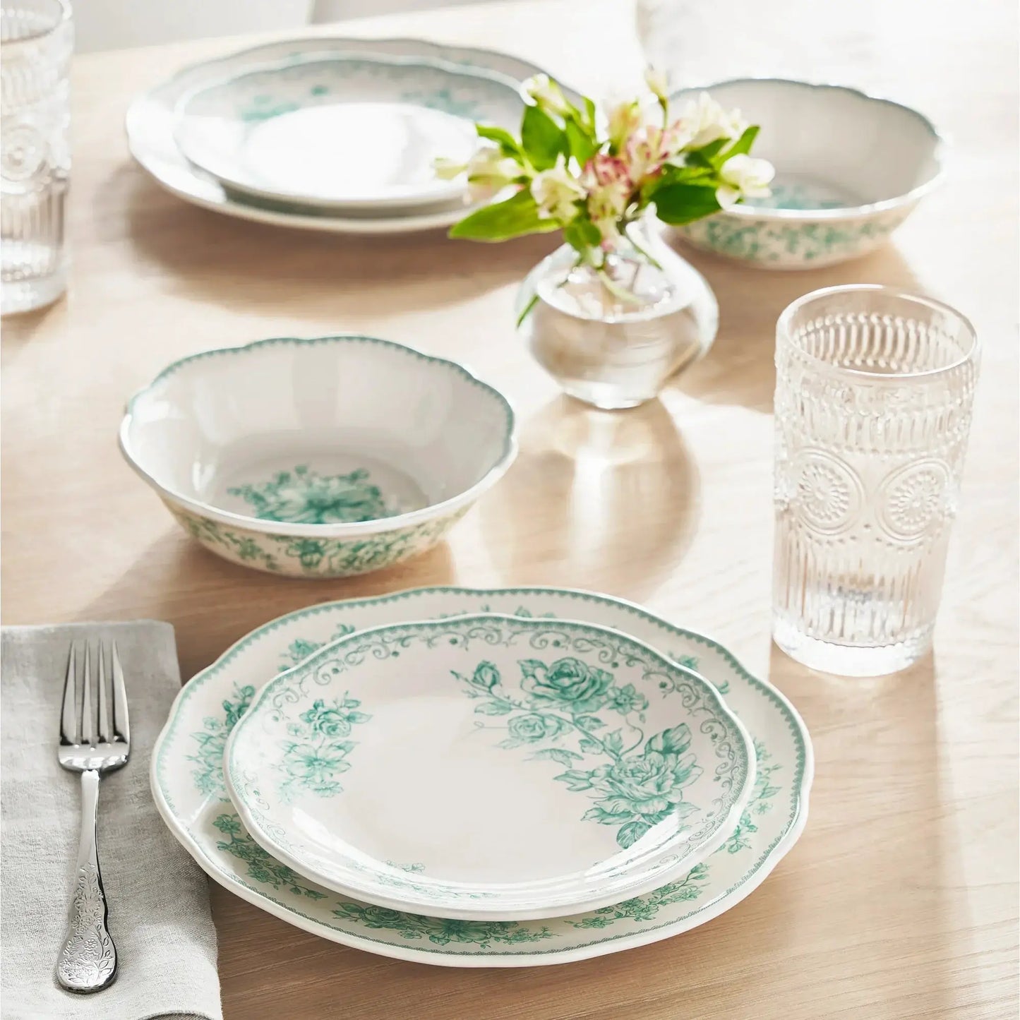 Agatha 12-Piece Green Stoneware Dinnerware Set – Durable Dishwasher & Microwave Safe Plates, Bowls, and Mugs for Everyday Dining from PriceLows™
