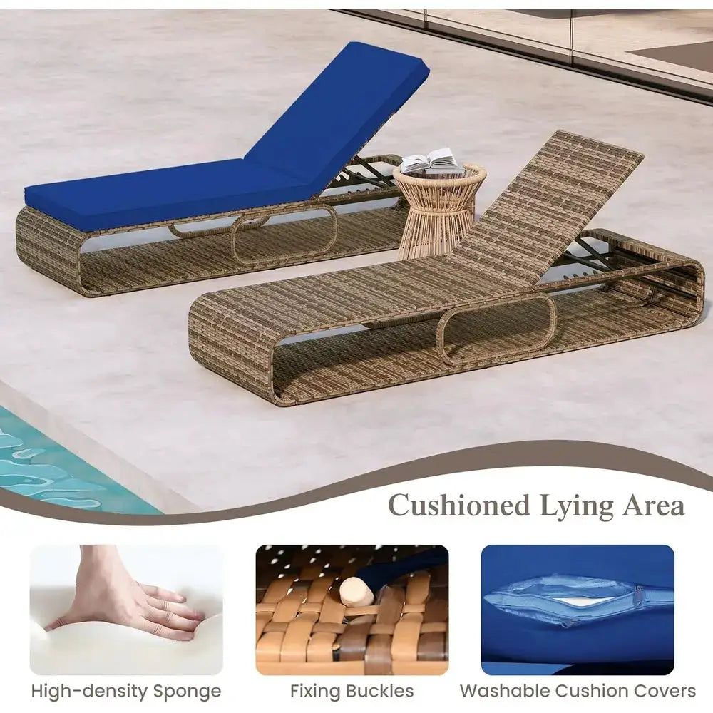 7-Position Reclining Patio Sun Lounger with Cushion, Adjustable Backrest, and Storage, Ideal for Poolside Relaxation (Navy) from PriceLows™