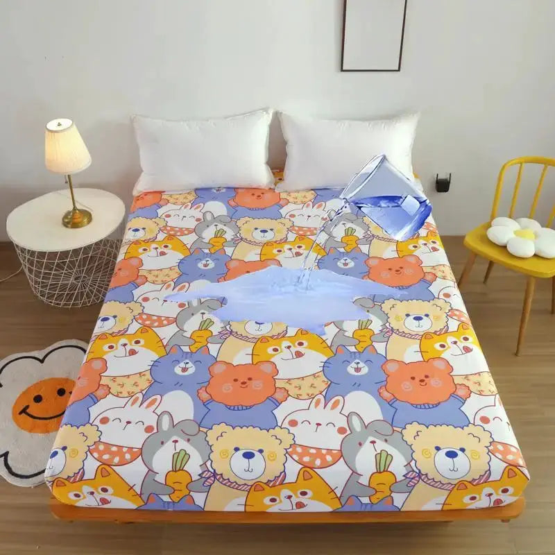 Kuup-Polyester 360° waterproof Cartoon Fitted Sheet Only(no pillowcase) Elastic Band Around Mattress Cover King Size Bed Cover from PriceLows™