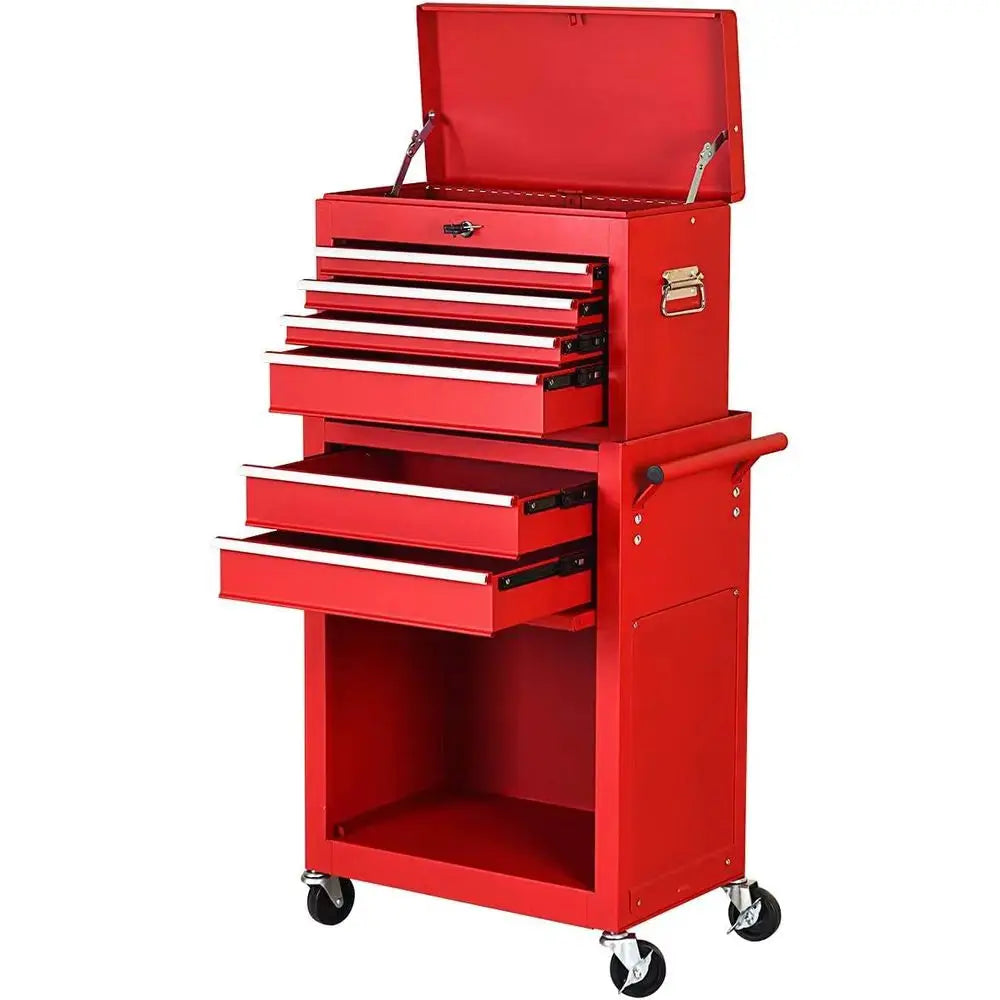 Dual-Layer Rolling Tool Chest with 6-Drawer Set, Removable Organizer, Lockable Storage Cabinet from PriceLows™