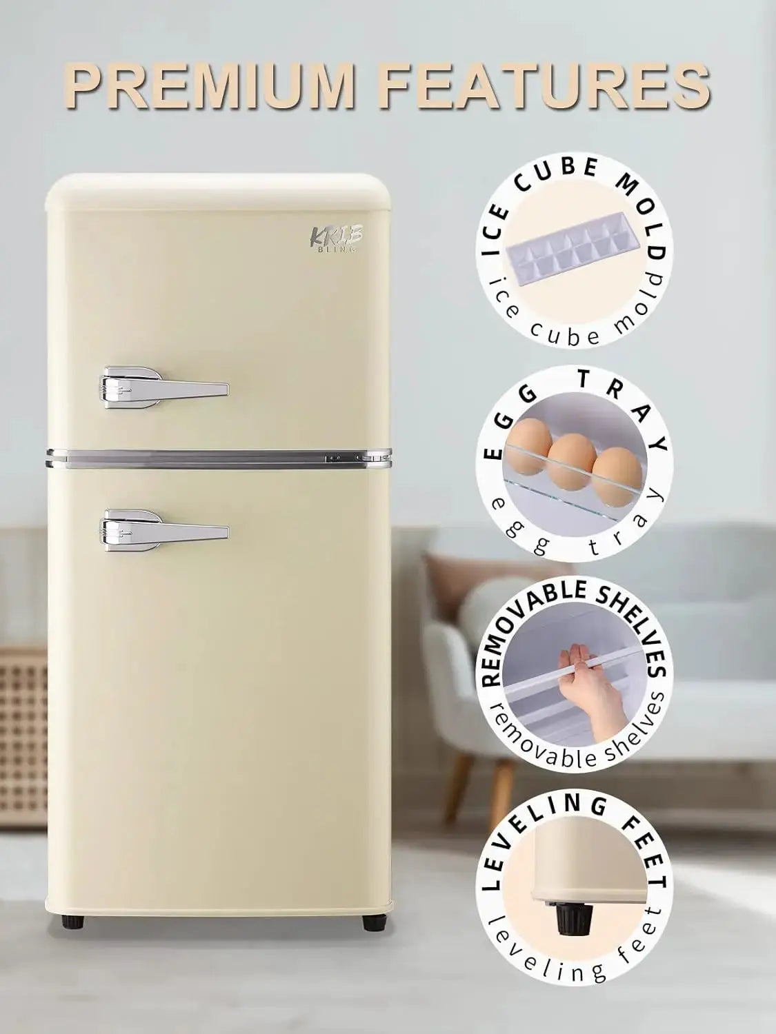KRIB BLING 3.2 Cu.ft Compact Refrigerator, Mini Fridge with Freezer, Retro Design Small Drink Chiller for Home, Office from PriceLows™