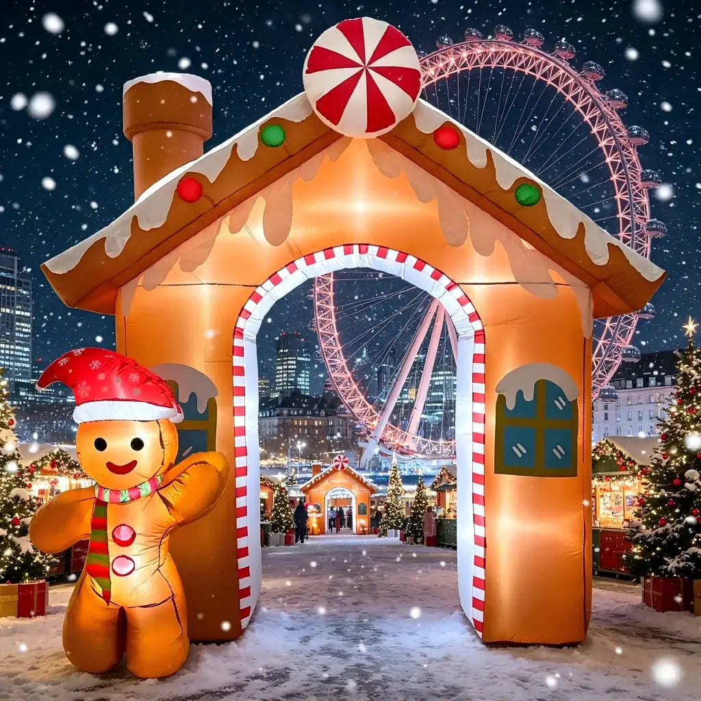 Gingerbread House Inflatable Arch | 10.2 Ft Tall | Led Holiday Lighting