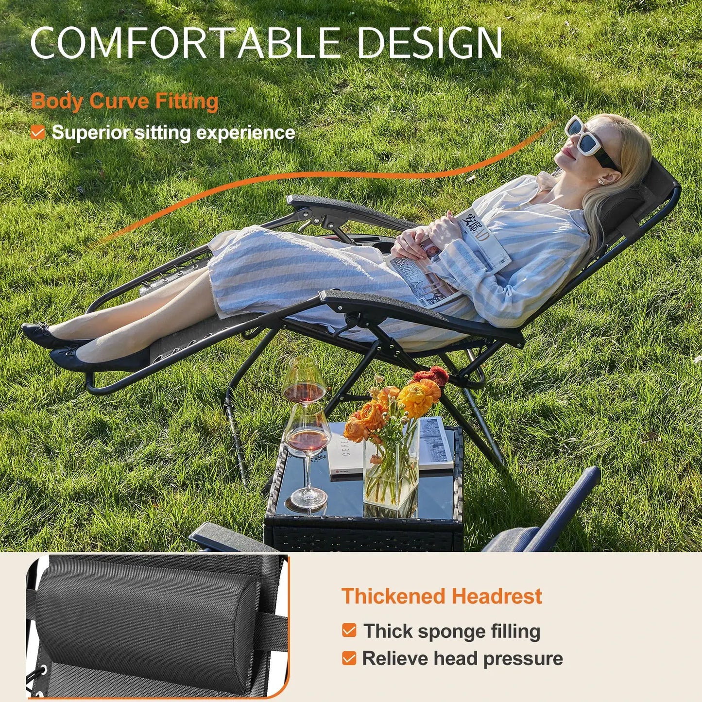JHK Zero Gravity Portable Recliner Camping Patio Outdoor Garden Lounge Chair with Cup Holder Trays Adjustable Pillow for Backyard from PriceLows™