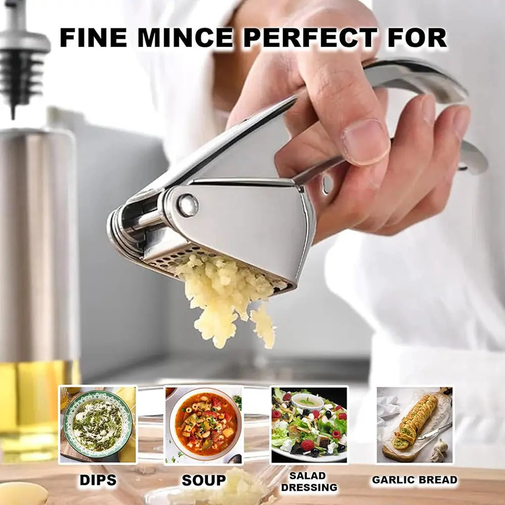 Stainless Steel Garlic Press Ginger Juicer Heavy-Duty Manual Mincer Garlic Crusher for Soups Salads Dips Easy-Clean Kitchen Tool from PriceLows™