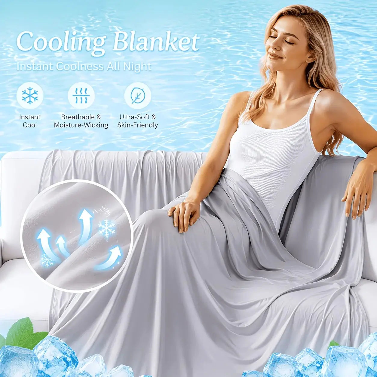 Summer Cooling Blanket | Ice Silk Texture | Lightweight Breathable | Adult Size