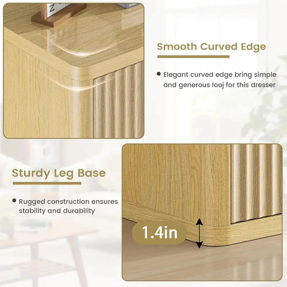 Natural Oak 2-Piece Nightstand Set with 3 Drawers, Storage Bed Table, Modern Curved Handle Design, 25 Wide from PriceLows™