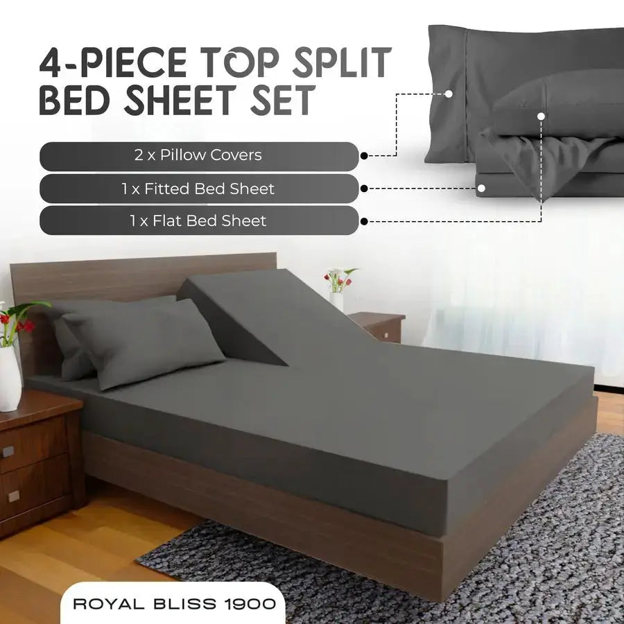 BLISS TOP Split King Royal Collection 1900 Egyptian Cotton Bamboo Quality Bed Sheet Set with 1 Fitted Sheet with 36in Split TOP, from PriceLows™