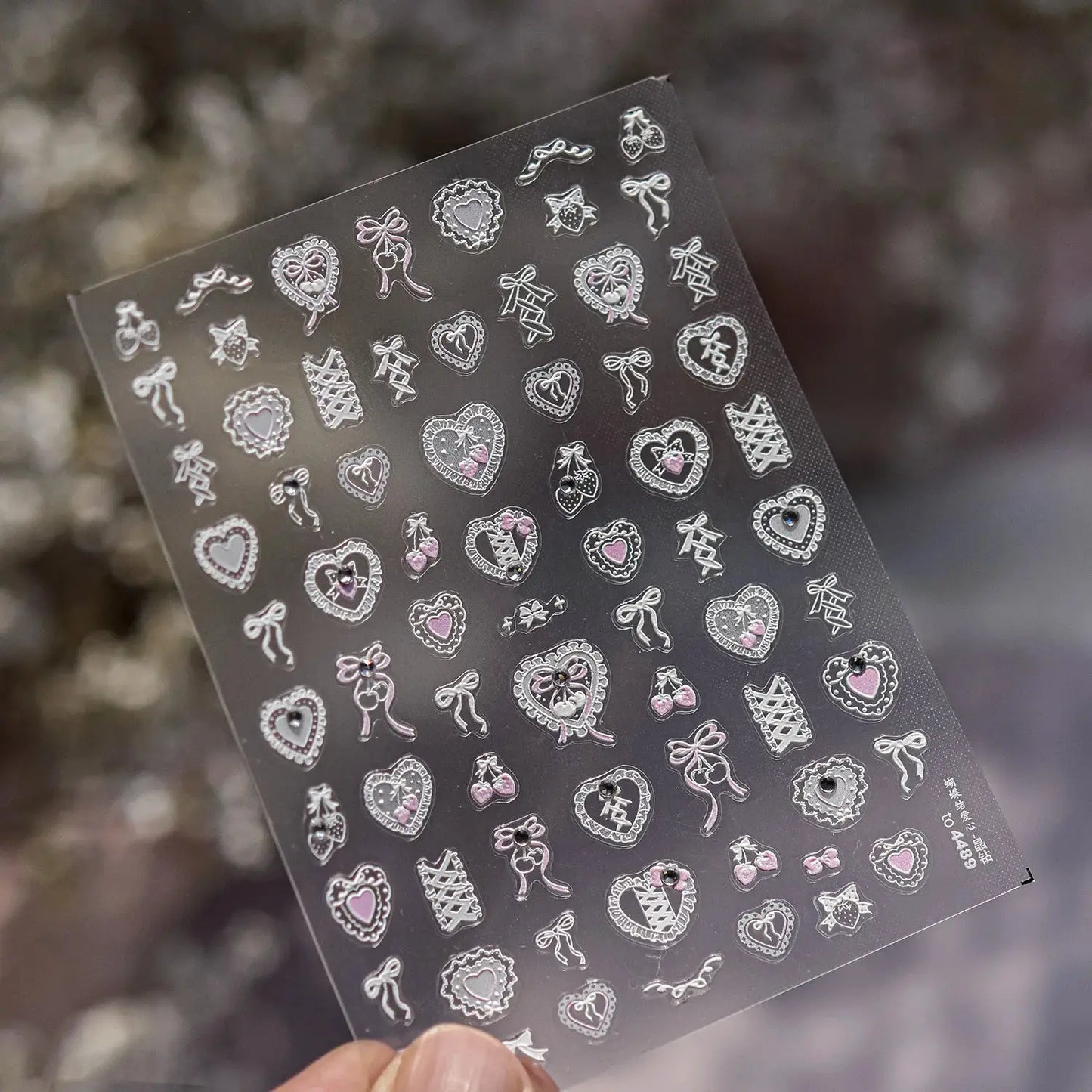 Lovely Heart Strawberry Cherry Bowknot Lace Lolita Crystal Rhinestone Line Rococo Chic Adhesive Nail Art Sticker Manicure Decals from PriceLows™