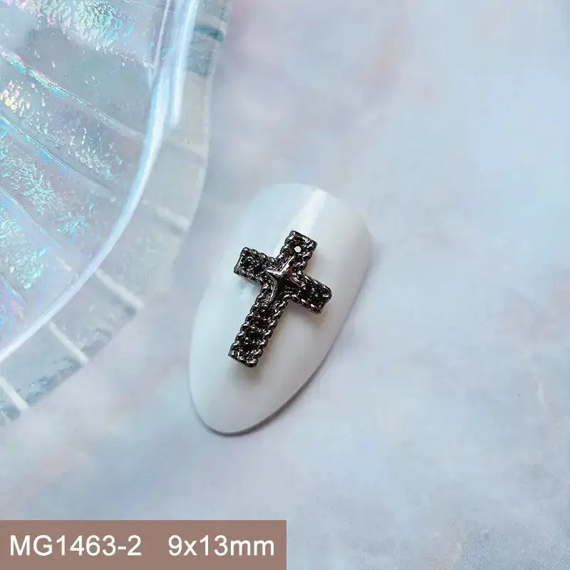 10pcs/lot Luxury Halloween Black Cross Heart Zircon Metal Nails Jewelry Decorations Nail Art Accessories Charms Parts Supplies from PriceLows™