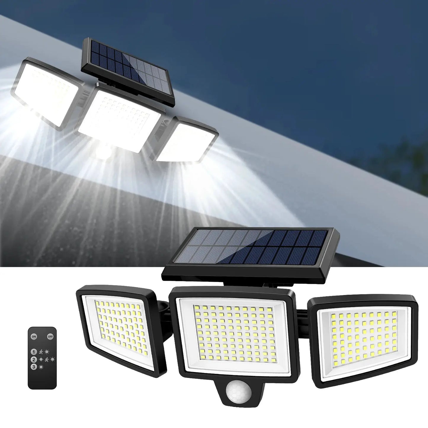 Outdoor Waterproof Solar Light with Motion Sensor 3-Head 200+ LEDs Security Light for Porches Garages Yard Entrances from PriceLows™
