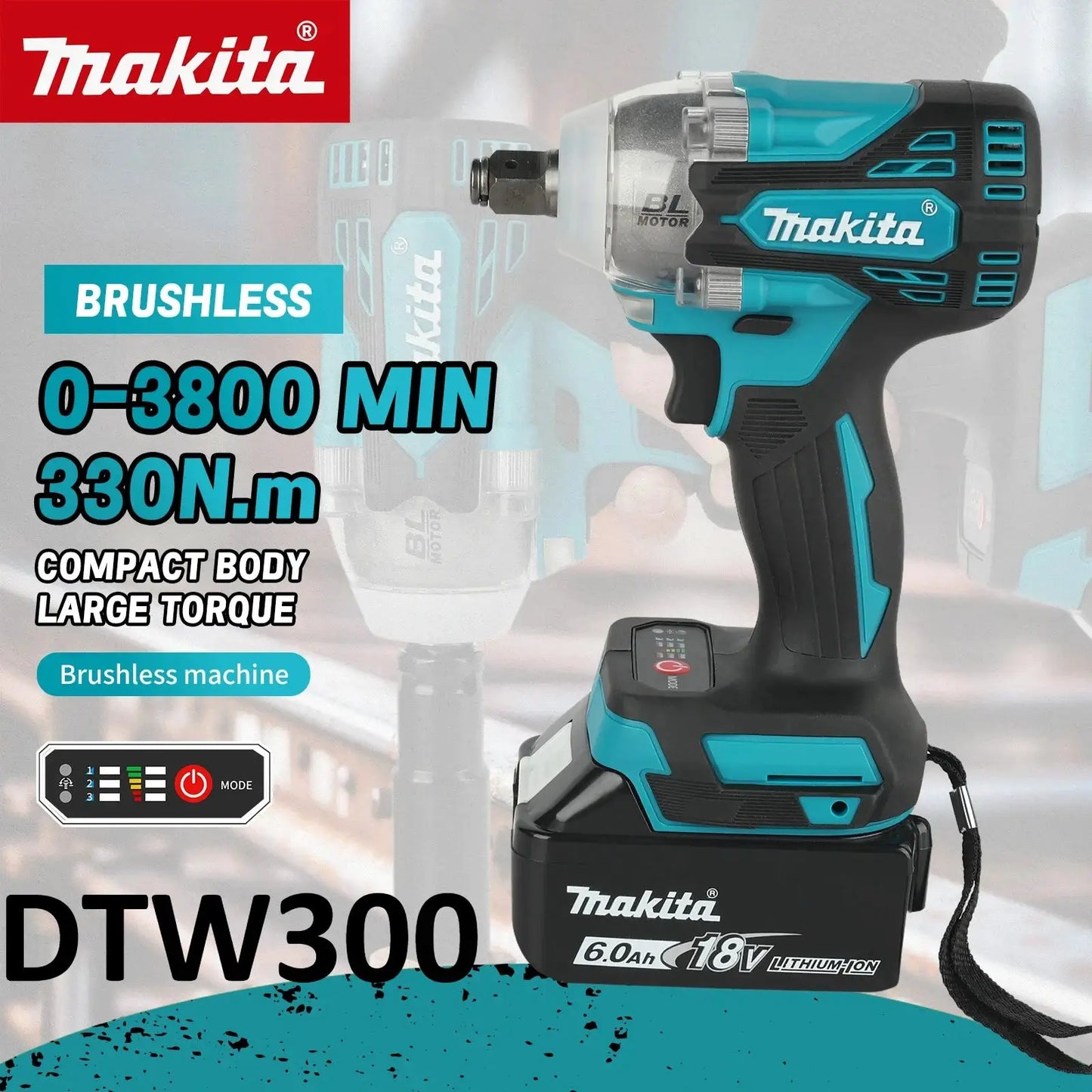 Makita DTW300 18V Tool Set Brushless Power Large Cordless Wrench 330Nm Torque Wind Cannon Remove Tire Lithium Auto Repair from PriceLows™