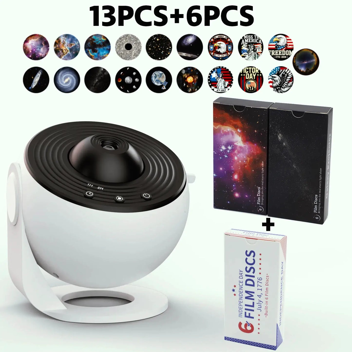 Galaxy Projector | 360 Degree Rotation | Timed and Adjustable | Patriotic Discs